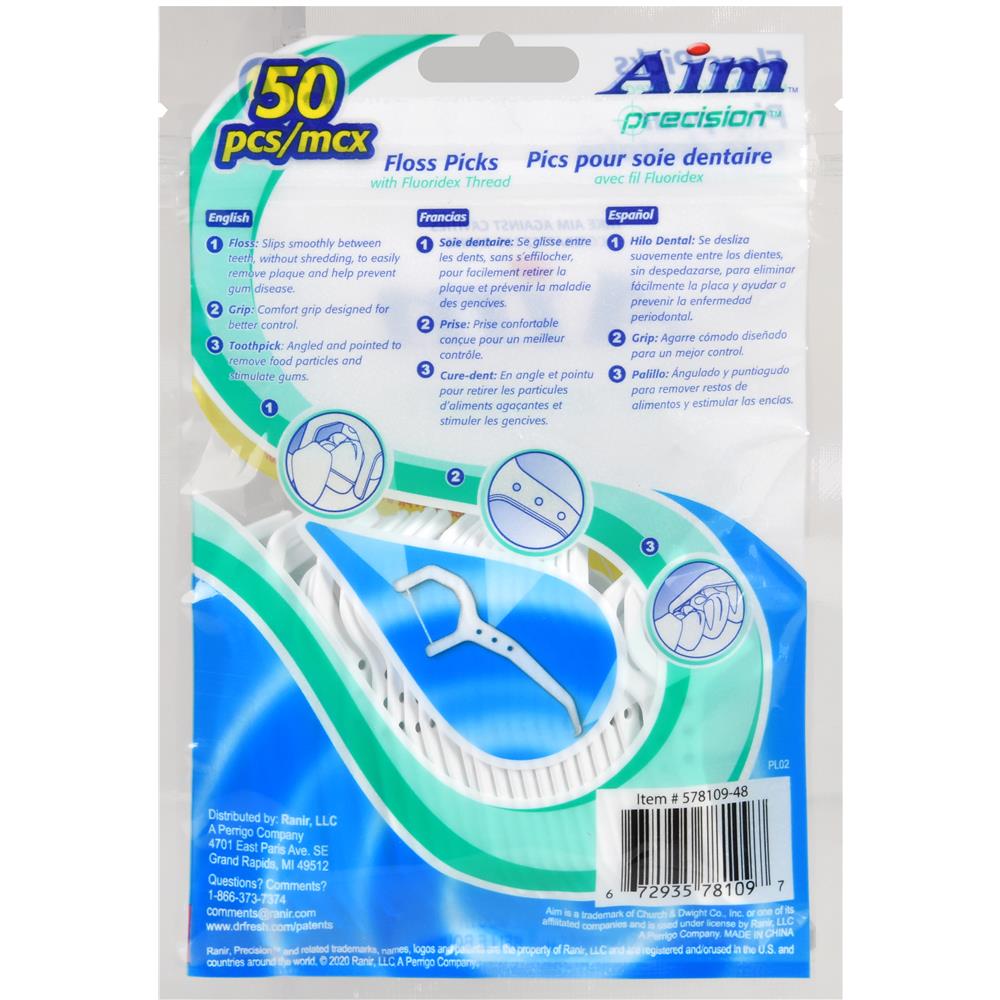 Aim™ precision™ Floss Picks 50 Count with Fluoridex Thread