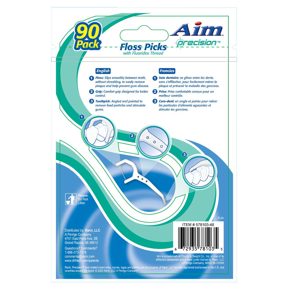 Aim™ precision™ Floss Picks 90 Count with Fluoridex Thread