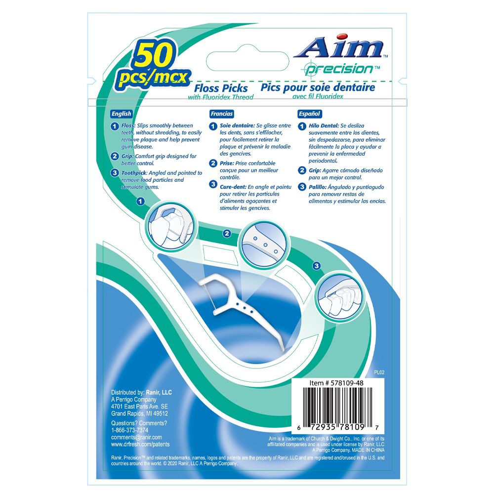 Aim™ precision™ Floss Picks 50 Count with Fluoridex Thread